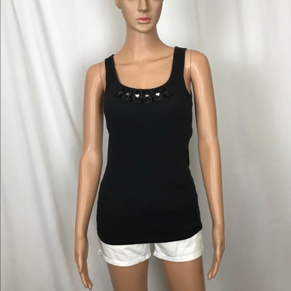Old Navy Black Ribbed Tank with Bows & Rhinestones